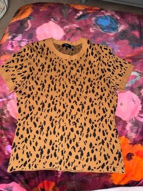 Theory Brown and Black Leopard Print Short Sleeve Tee - Size M